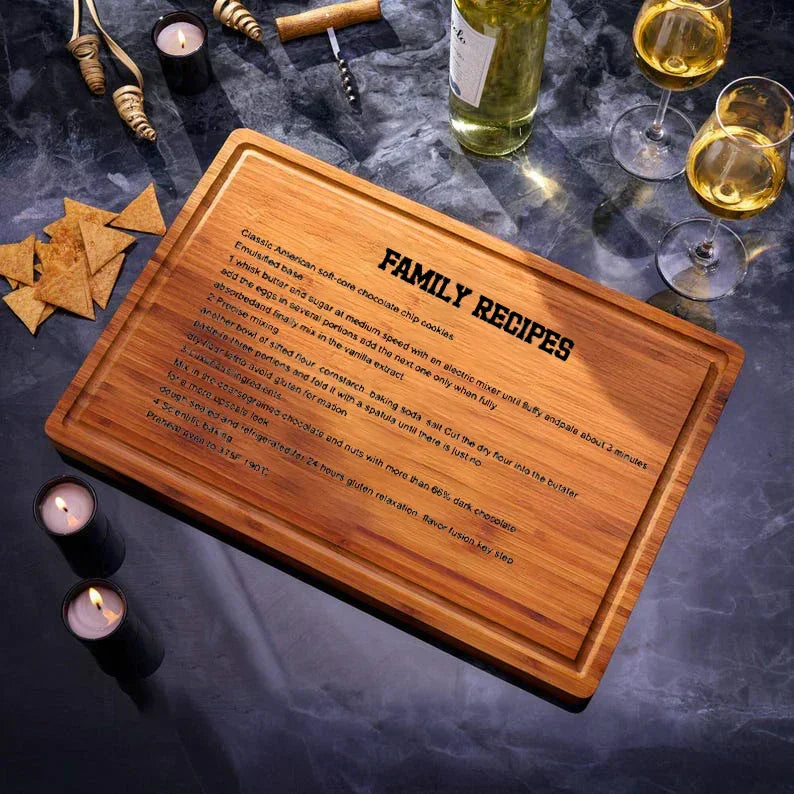 Customized family recipe carved bamboo and wood chopping boards