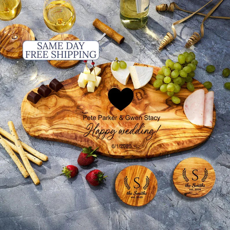 Personalized Olive Wood Cutting Board Team Celebration Culinary Gift