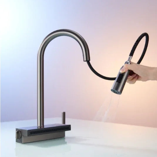 Elyseeaqua Pull Out Faucet with Single Bowl Sink Kitchen Waterfall Sprayer - Elyseeaqua