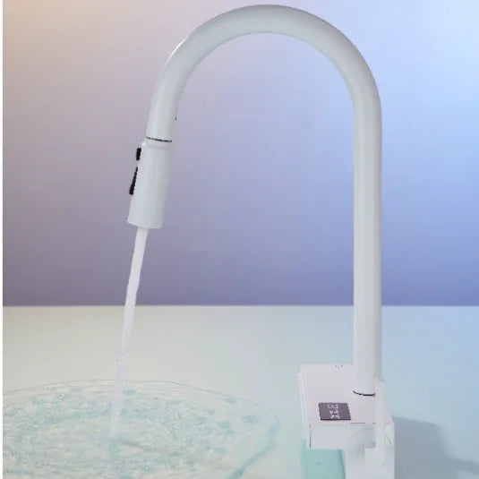 Elyseeaqua Pull Out Faucet with Single Bowl Sink Kitchen Waterfall Sprayer - Elyseeaqua