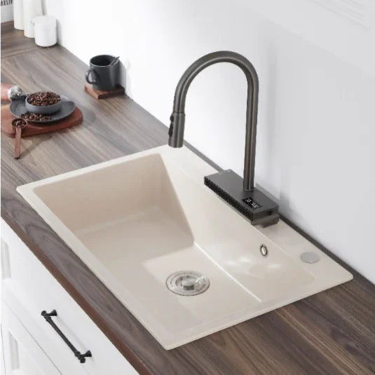 Elyseeaqua Pull Out Faucet with Single Bowl Sink Kitchen Waterfall Sprayer - Elyseeaqua