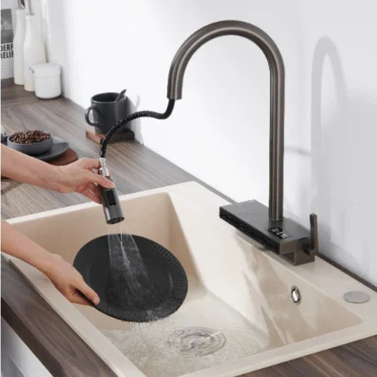 Elyseeaqua Pull Out Faucet with Single Bowl Sink Kitchen Waterfall Sprayer - Elyseeaqua