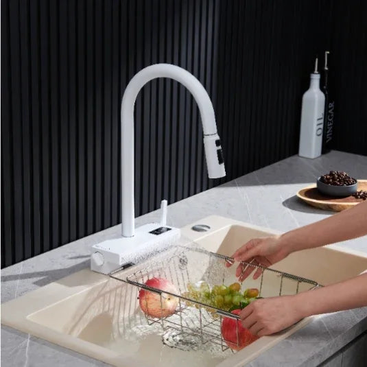 Elyseeaqua Pull Out Faucet with Single Bowl Sink Kitchen Waterfall Sprayer - Elyseeaqua