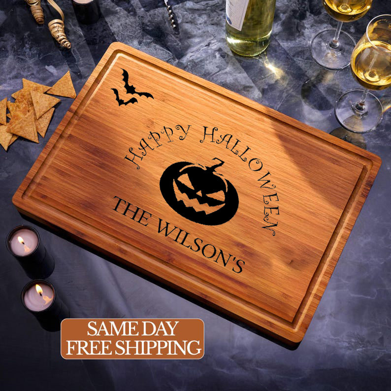 Halloween Gift Personalized Carved Bamboo Cutting Board