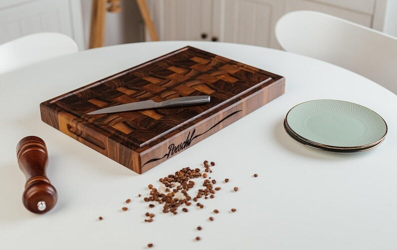 Personalized Walnut Cherry Wood Thick Cutting Board