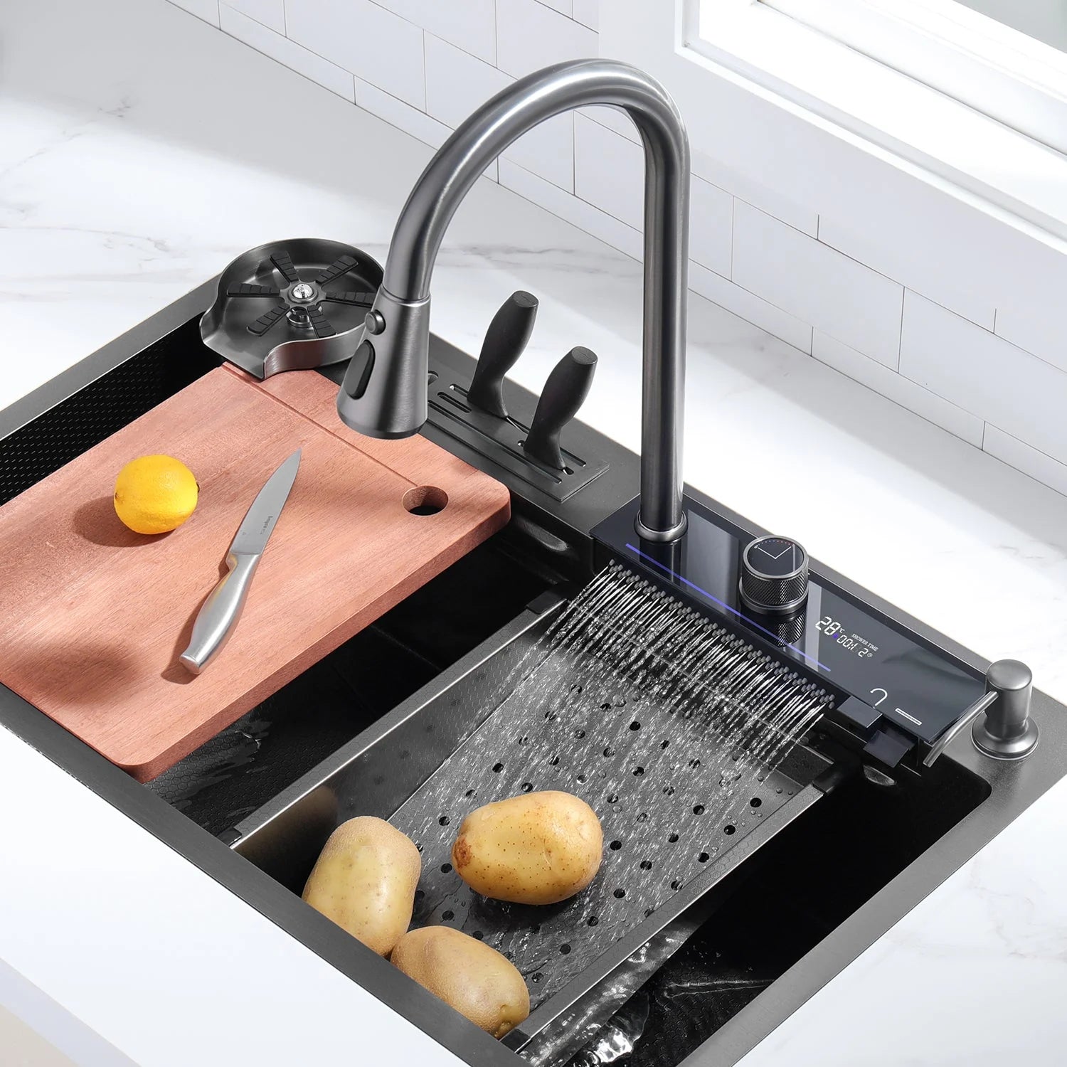 waterfall workstation kitchen sink set