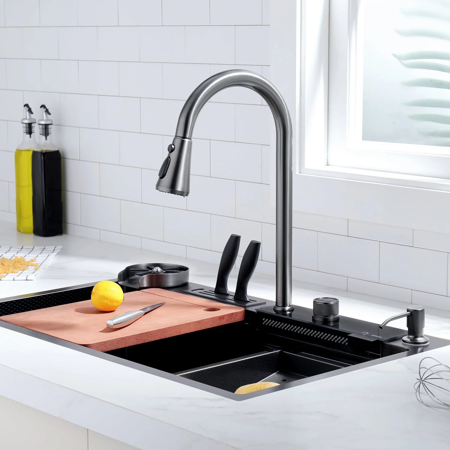 waterfall workstation kitchen sink set