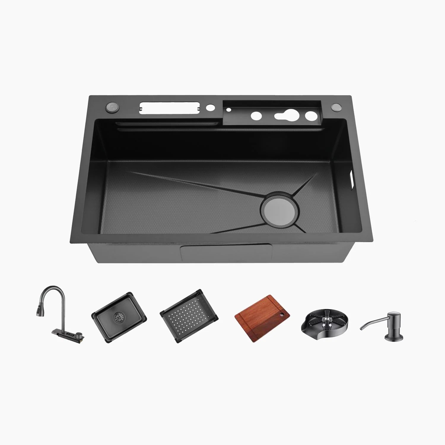 2203Elyseeaqua Waterfall Workstation Kitchen Sink Set With Digital Temperature Display & Knife Holder