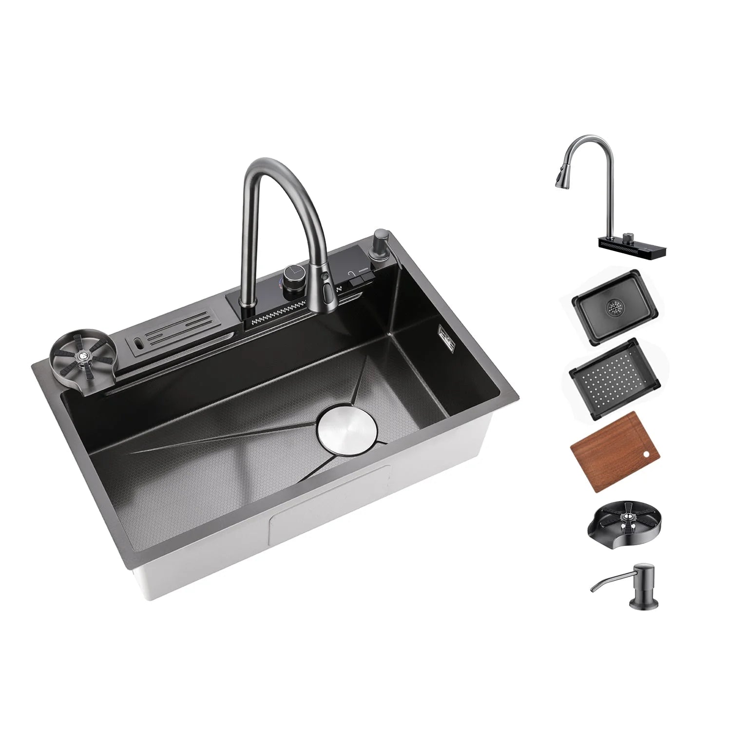 Elyseeaqua Waterfall Workstation Kitchen Sink Set Digital Temperature Display & LED Lighting