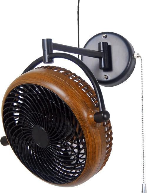 0-inch wall-mounted rotatable fan with foldable arm (honeycomb wood color)