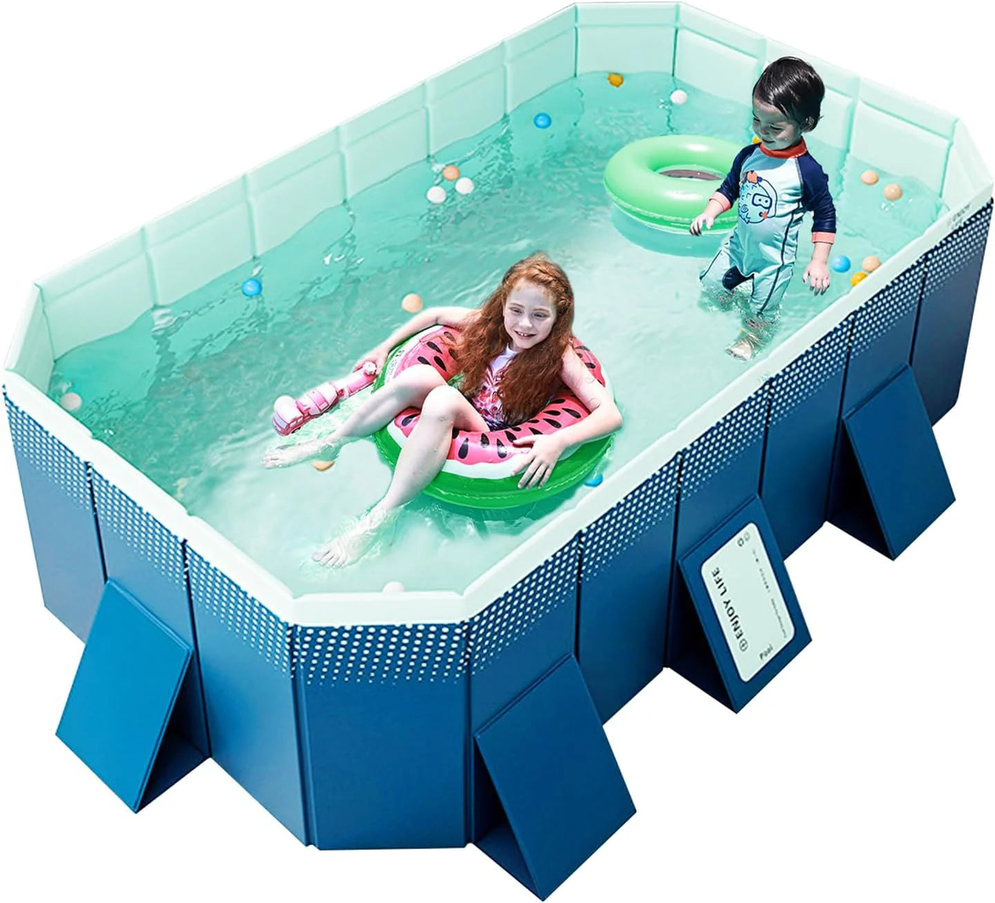 Foldable Non-Inflatable Kids' and Adults' Outdoor Swimming Pool - Hard Plastic Shell, Kid Pool for Backyard Dog Pools (158" x 76" x 20")