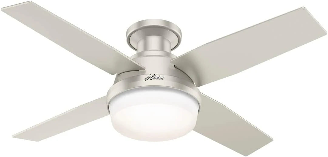 Hunter Fan Company Dempsey Low Profile Indoor / Outdoor Ceiling Fan with LED Light and Remote Control, 44", Matte Nickel