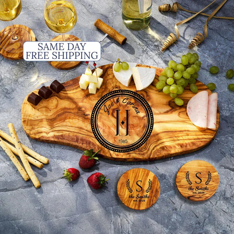 Personalized Olive Wood Deli Cutting Board Wedding Gift