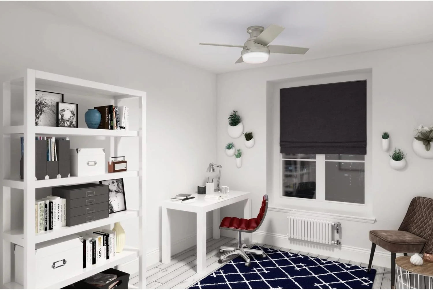 Hunter Fan Company Dempsey Low Profile Indoor / Outdoor Ceiling Fan with LED Light and Remote Control, 44", Matte Nickel