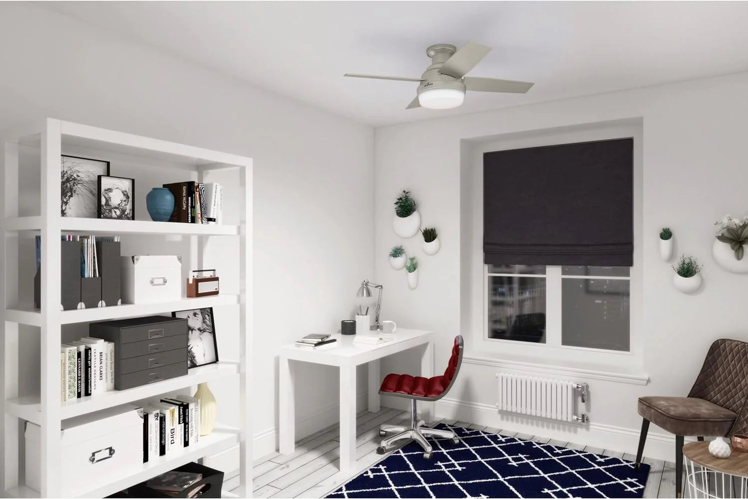 Hunter Fan Company Dempsey Low Profile Indoor / Outdoor Ceiling Fan with LED Light and Remote Control, 44", Matte Nickel