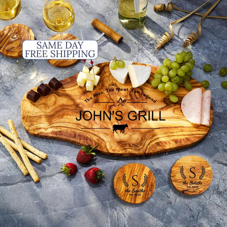 Personalized engraved olive wood cutting board as a gift for your girlfriend