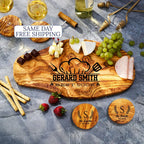 Personalized custom engraved olive wood cutting board as a gift for husband and wife