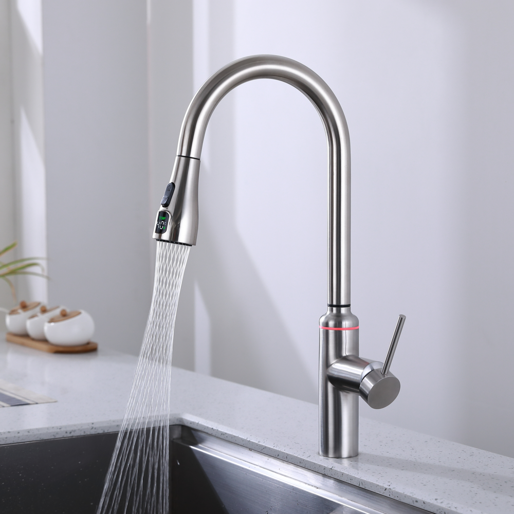 Elyseeaqua Pull-Out Smart Sensor Digital Display Kitchen Sink Faucet /