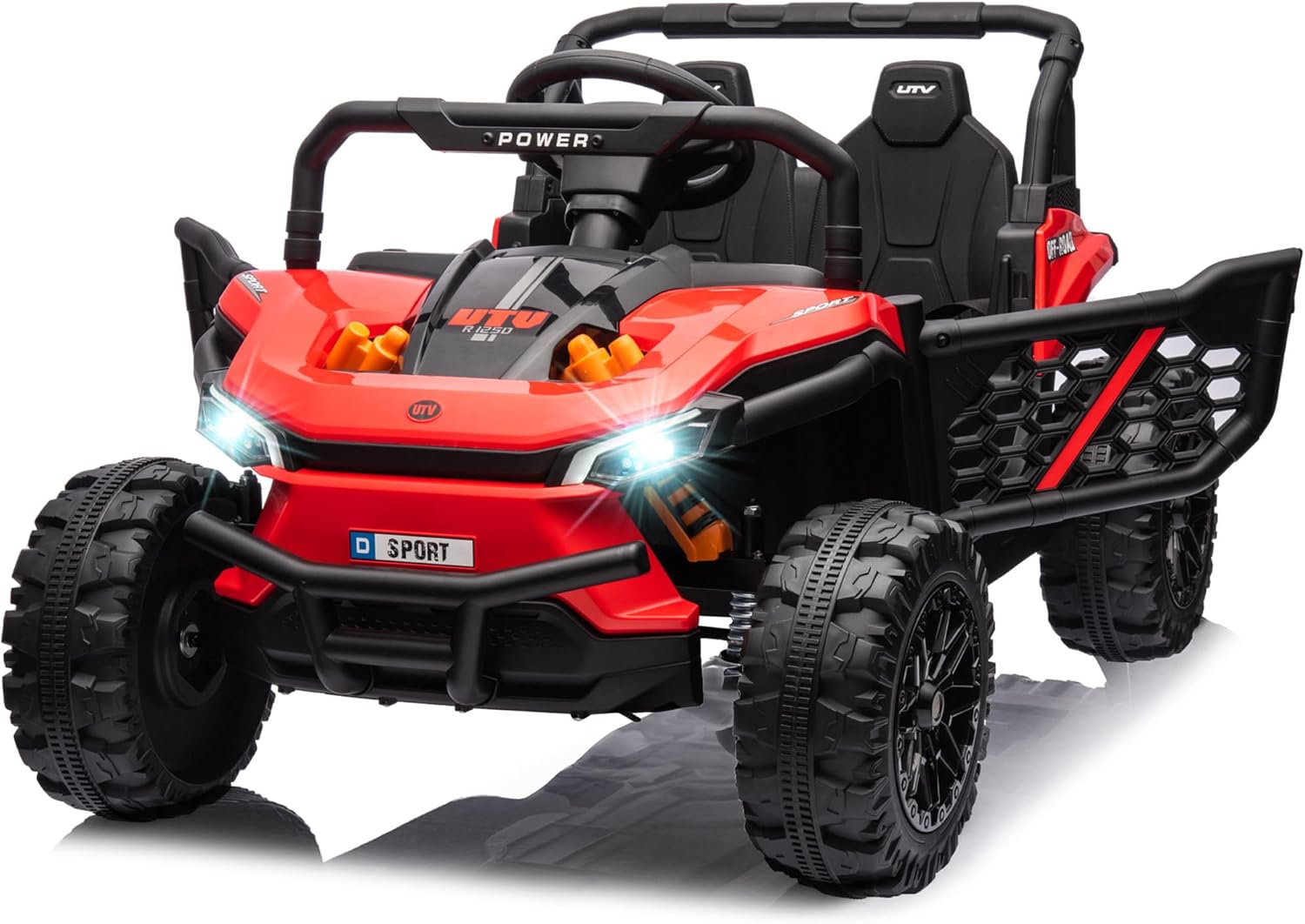 12-volt UTV scooter electric children's play vehicle, single-seat, equipped with a parent remote control, hinged doors, LED lights and Bluetooth MP3 player (white)