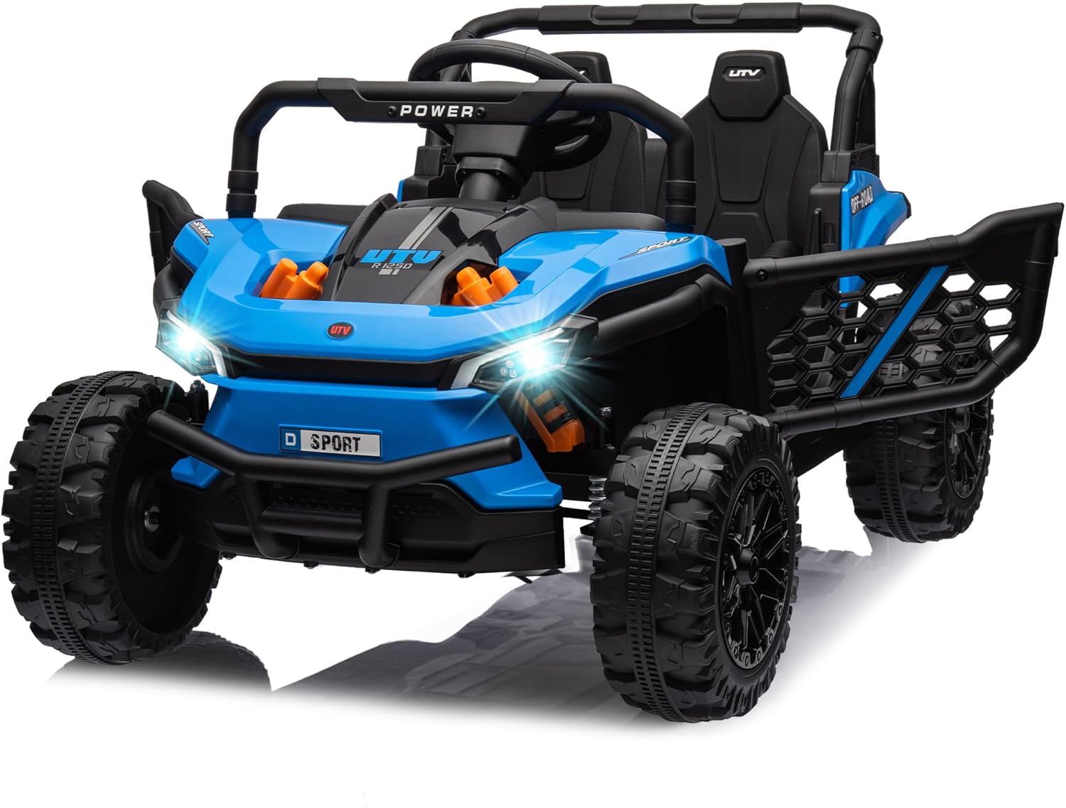 12-volt UTV scooter electric children's play vehicle, single-seat, equipped with a parent remote control, hinged doors, LED lights and Bluetooth MP3 player (white)