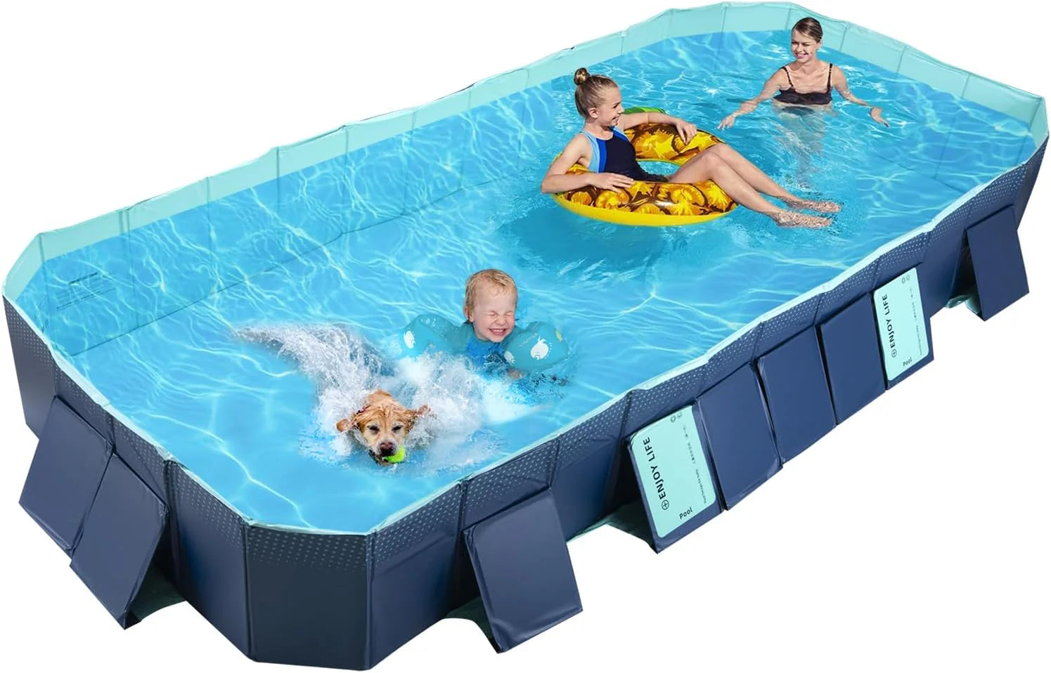 Foldable Non-Inflatable Kids' and Adults' Outdoor Swimming Pool - Hard Plastic Shell, Kid Pool for Backyard Dog Pools (158" x 76" x 20")