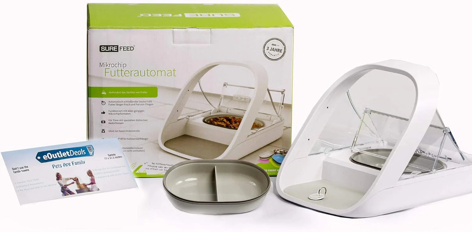 Automatic Pet Feeder -Microchip Pet Feeder - MPF001 - Suitable for Both Wet and Dry Food - Bonus eOutletDeals Pet Towel