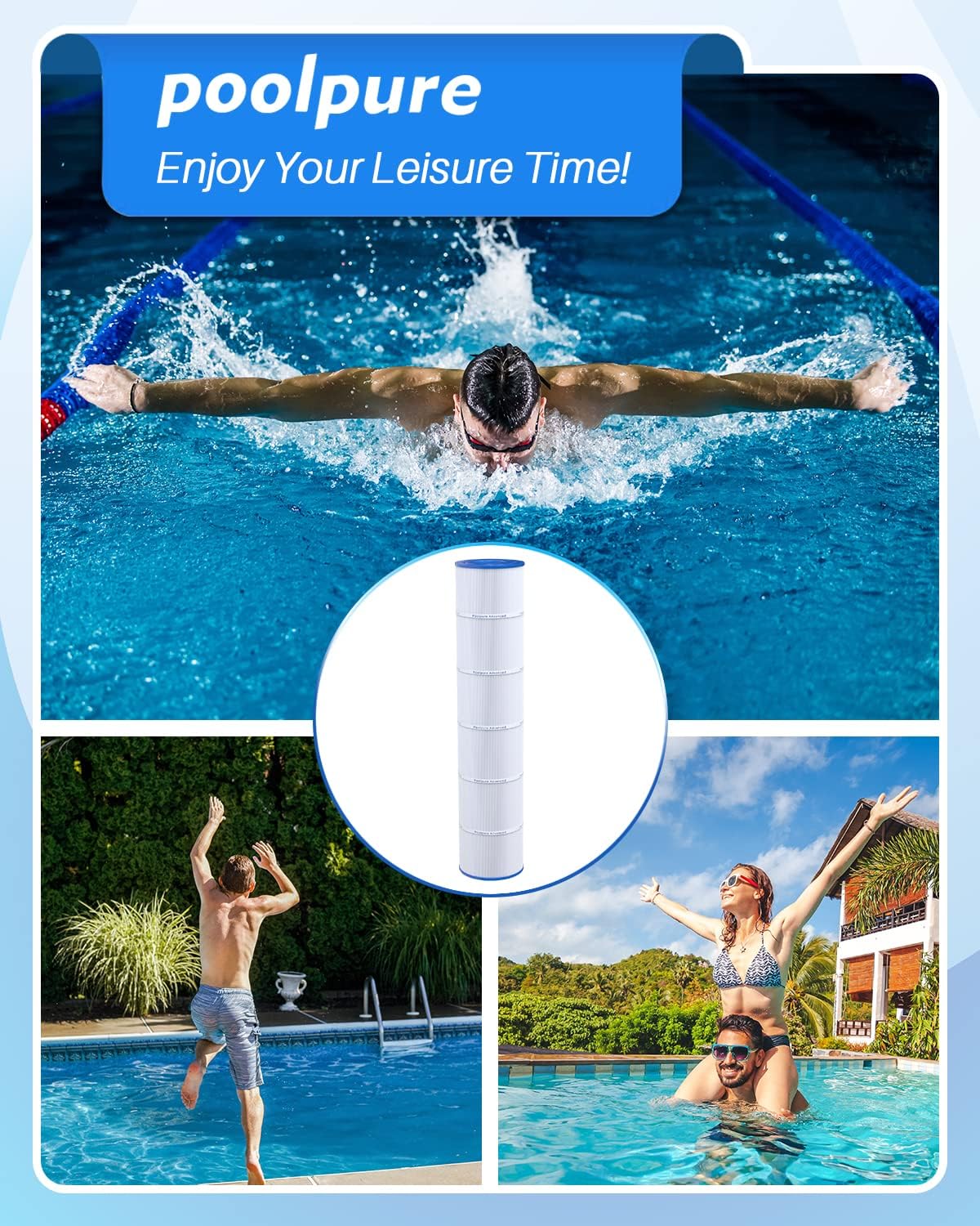 POOLPURE PLFPCC130 Pool Filter Replaces Pentair CCP520, R173578, PCC130, Ultral-A7, Unicel C-7472, Filbur FC-1978, FC-6475, Pentair Clean and Clear Plus 520, 817-0131, 178585, L x OD: 32 1/16"x7"