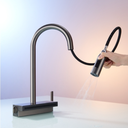 Elyseeaqua Pull Out Faucet With Single Bowl Sink Kitchen Waterfall Sprayer /