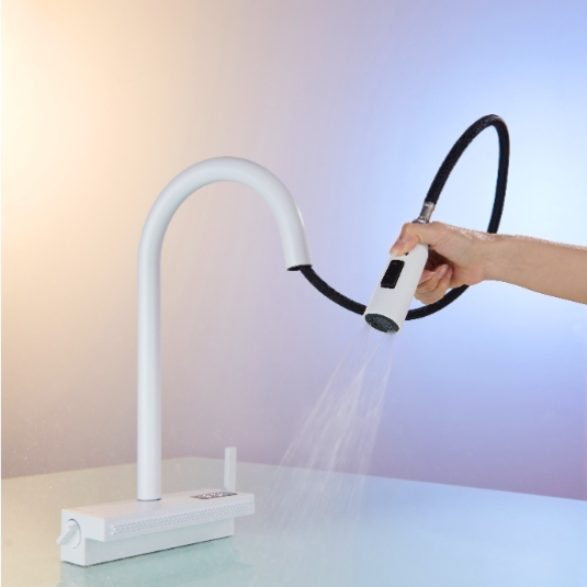 Elyseeaqua Pull Out Faucet With Single Bowl Sink Kitchen Waterfall Sprayer /