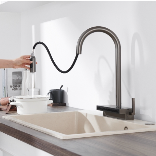 waterfall kitchen faucet with sprayer