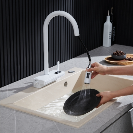 Elyseeaqua Pull Out Faucet With Single Bowl Sink Kitchen Waterfall Sprayer /