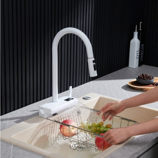 Elyseeaqua Pull Out Faucet With Single Bowl Sink Kitchen Waterfall Sprayer /