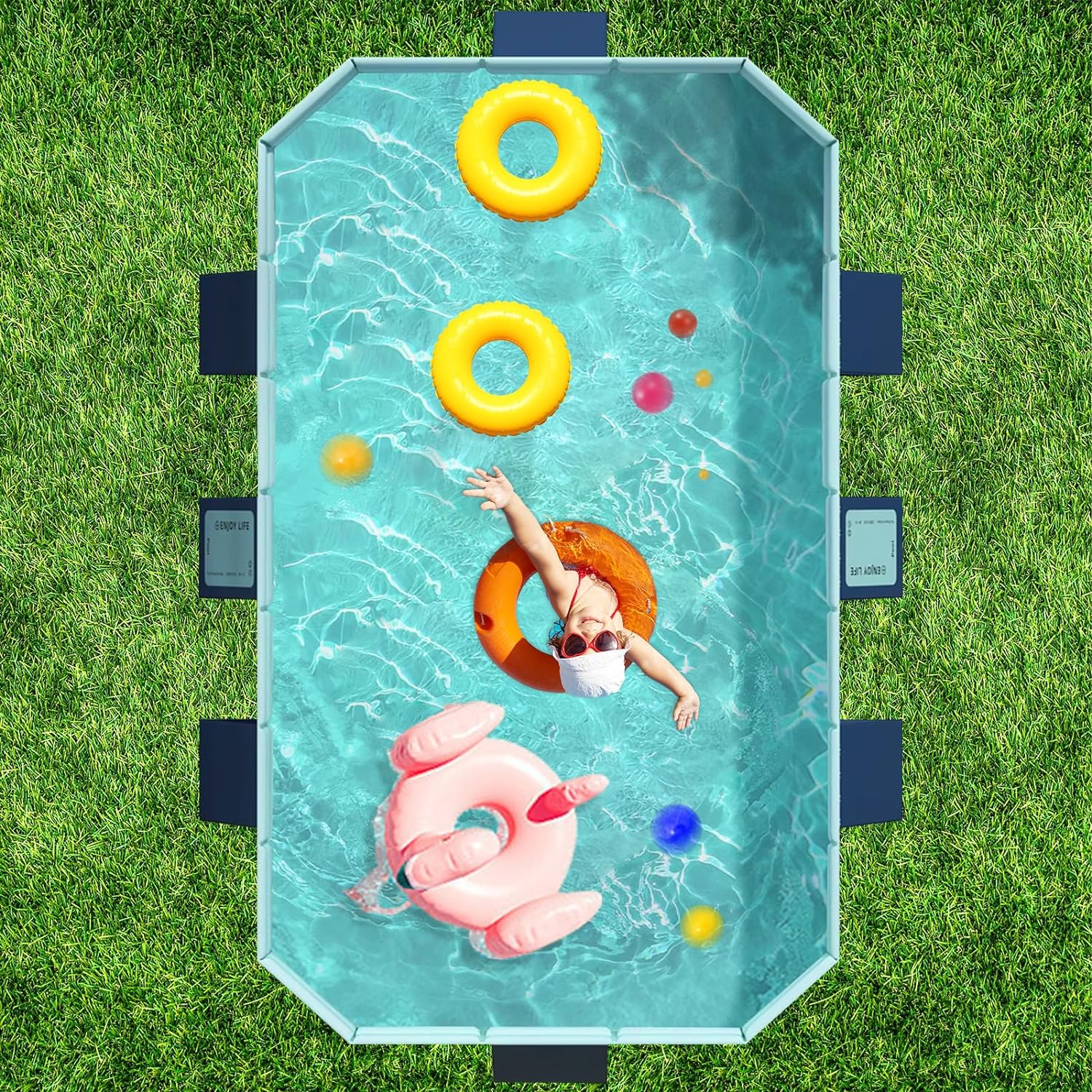 Foldable Non-Inflatable Kids' and Adults' Outdoor Swimming Pool - Hard Plastic Shell, Kid Pool for Backyard Dog Pools (158" x 76" x 20")