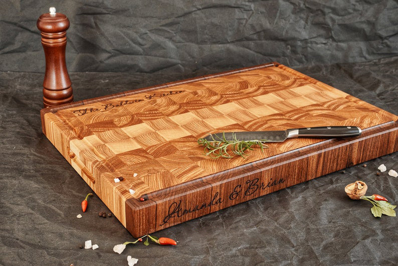 Personalized carved acacia wood cutting board, Mother's Day gift