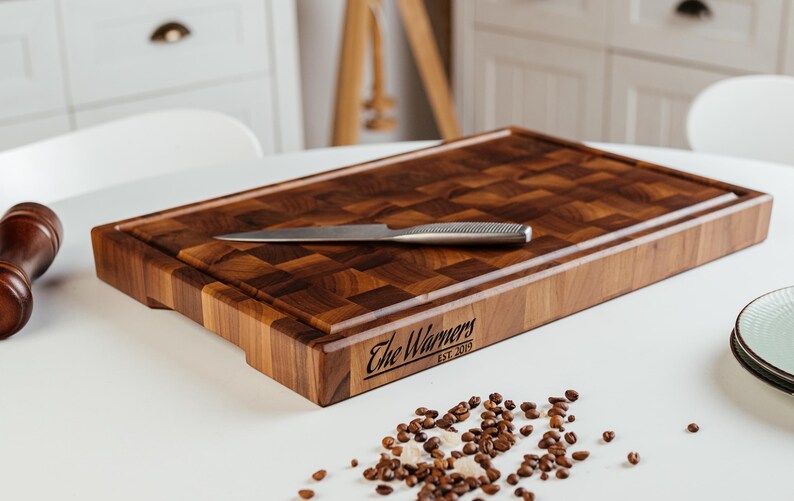 Personalized Double-sided End Grain Cutting Board Walnut and Cherry