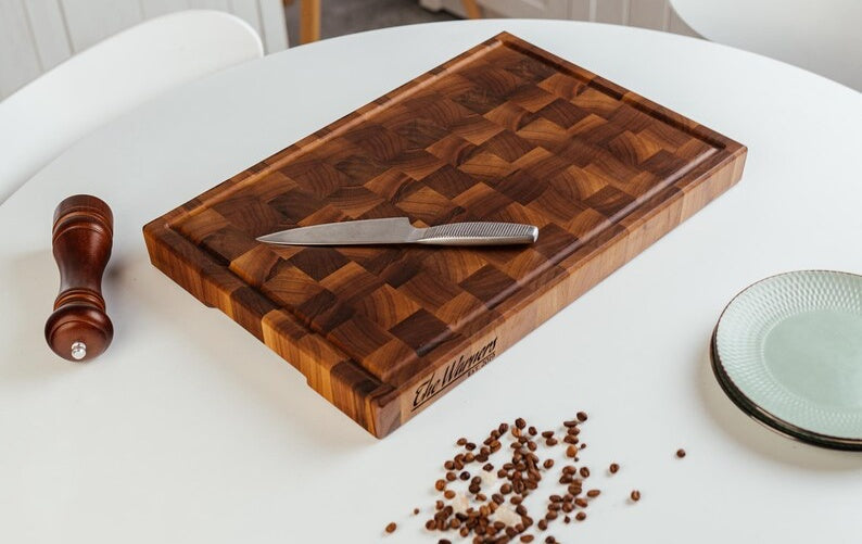 Personalized Double-sided End Grain Cutting Board Walnut and Cherry