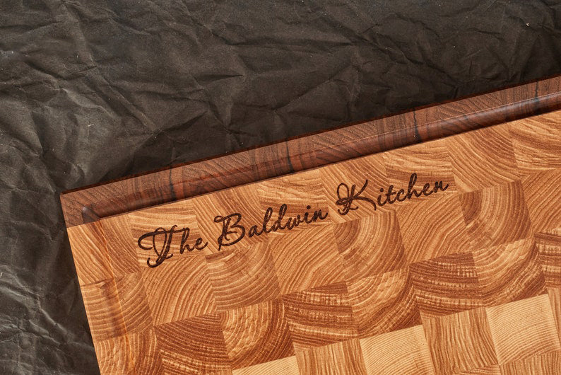 Personalized carved acacia wood cutting board, Mother's Day gift