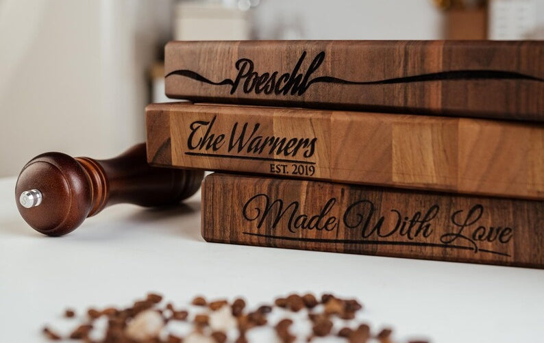Personalized Double-sided End Grain Cutting Board Walnut and Cherry