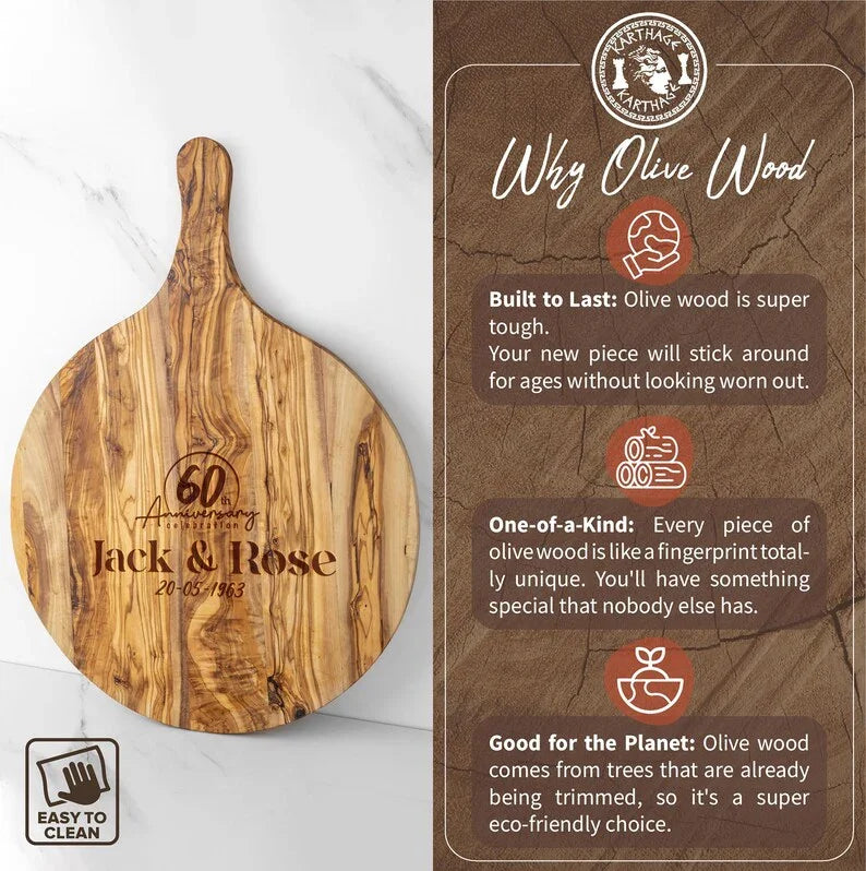 Custom engraved olive wood pizza board – a must-have for family gatherings